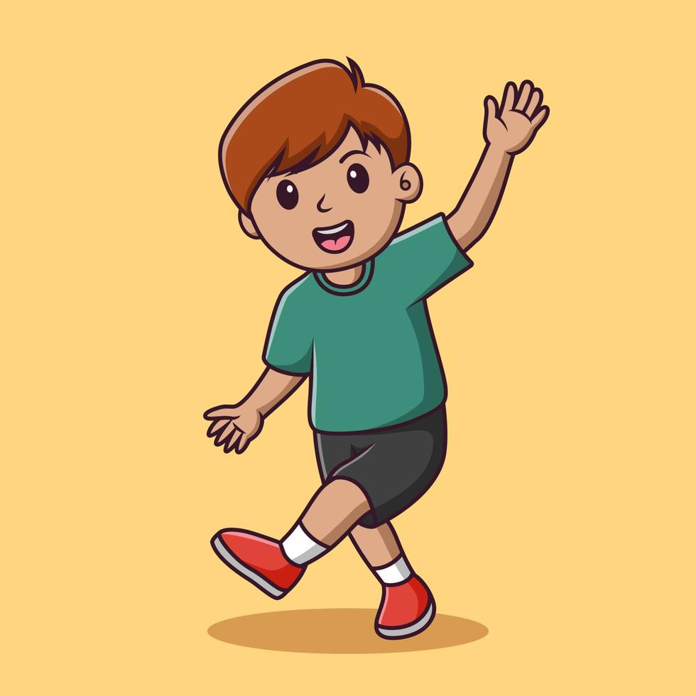 schattige kleine jongen cartoon zwaaiende hand, cartoon vectorillustratie, cartoon clipart vector