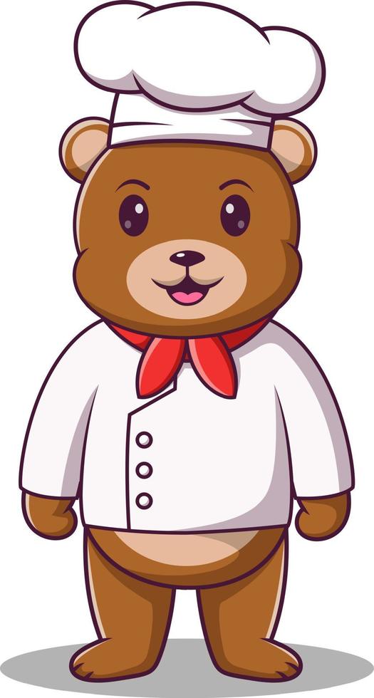 chef-kok beer mascotte stripfiguur, teddybeer koken vector pictogram illustratie