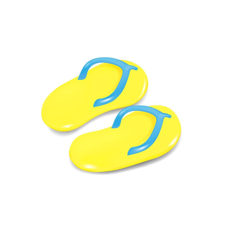 strandsandalen geel met blauw, slippers op witte achtergrond, 3d vectorillustratie vector
