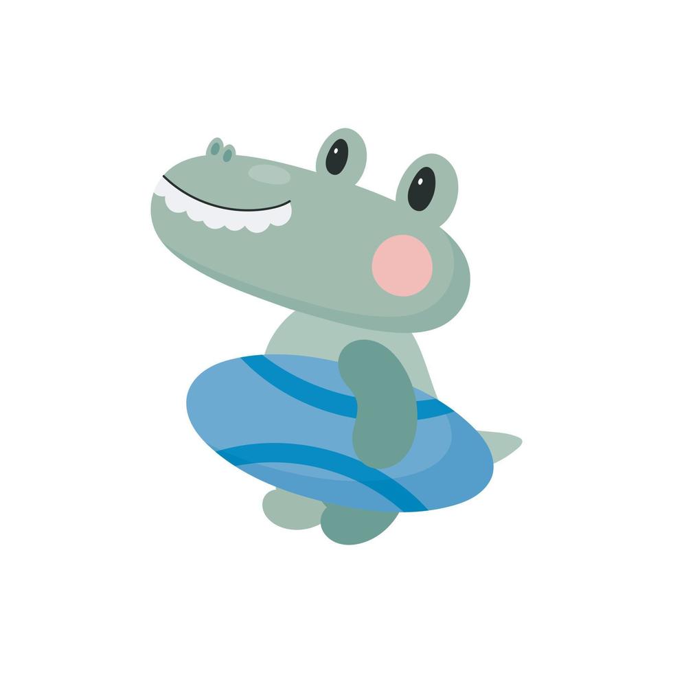 krokodil met surfplank. cartoon-stijl. vectorillustratie. voor kaarten, posters, spandoeken, kinderboeken, bedrukking op de verpakking, bedrukking op kleding, stof, behang, textiel of servies. vector