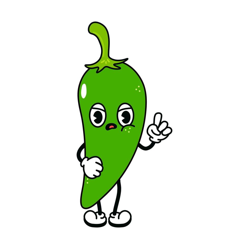 schattig boos verdrietig chili peper karakter. vector hand getekend traditionele cartoon vintage, retro, kawaii karakter illustratie pictogram. geïsoleerd op een witte achtergrond. boos chili peper karakter concept