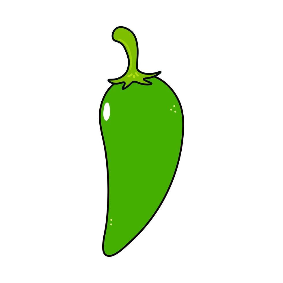 schattig grappig groene chili peper karakter. vector hand getekend traditionele cartoon vintage, retro, kawaii karakter illustratie pictogram. geïsoleerd op een witte achtergrond. chili peper karakter concept