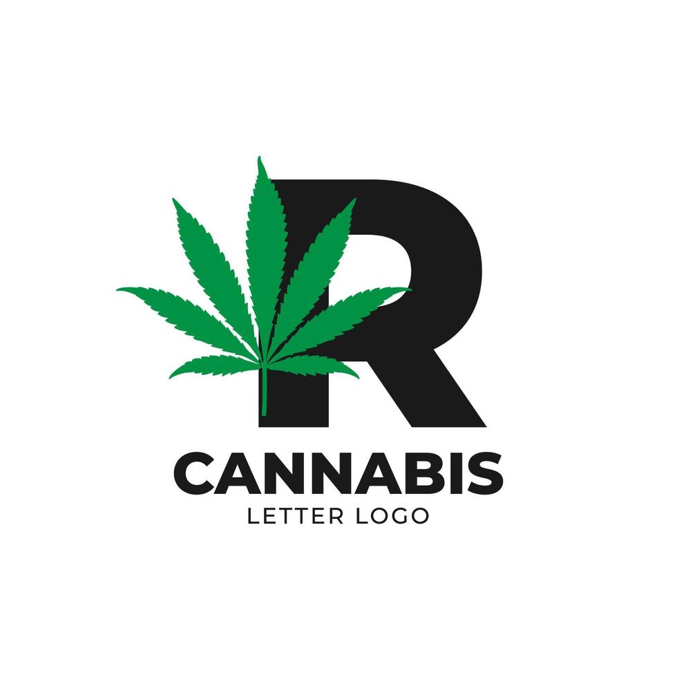 letter r met cannabisblad vector logo ontwerpelement