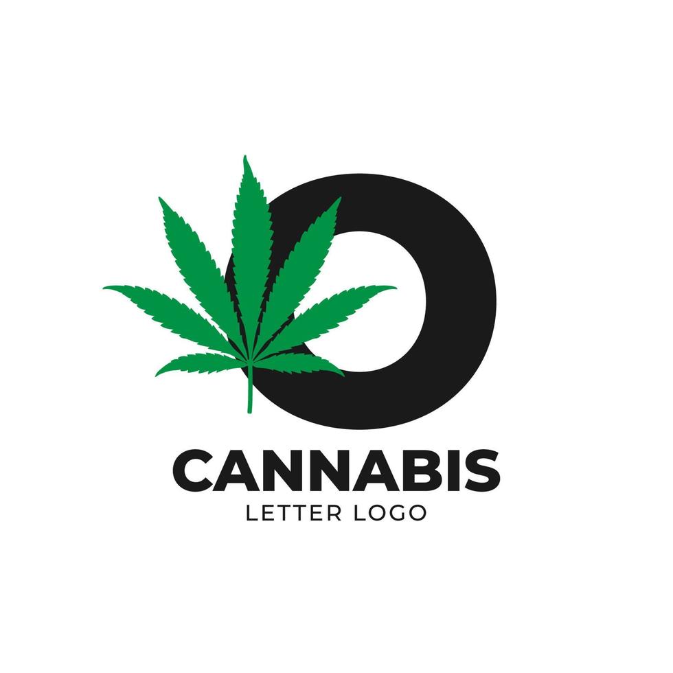 letter o met cannabisblad vector logo ontwerpelement