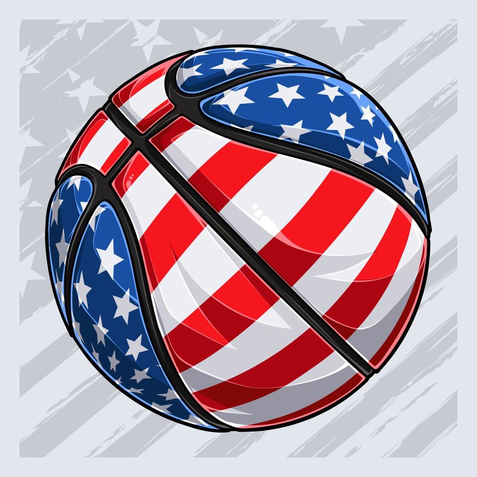 basketbalbal met usa vlagpatroon voor 4 juli, amerikaanse onafhankelijkheidsdag en veteranendag vector