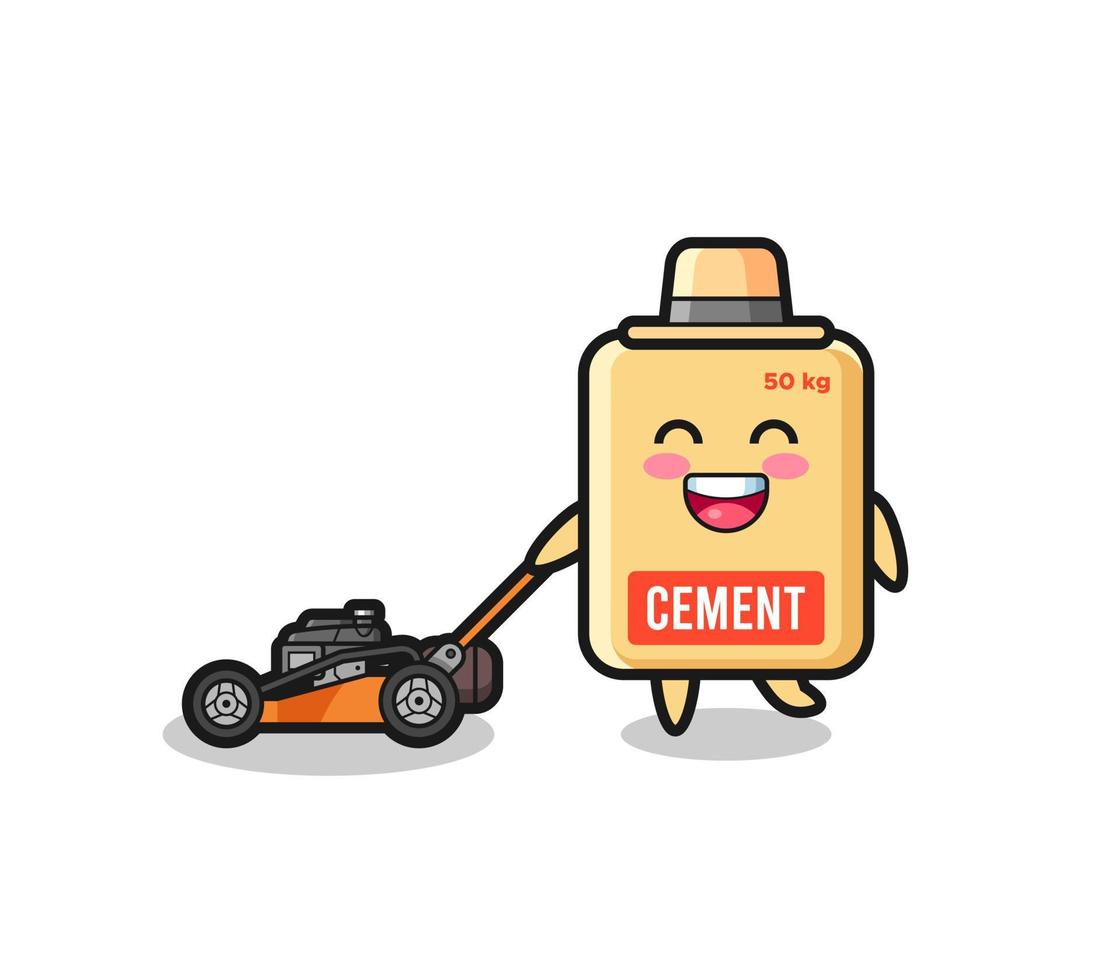 illustratie van het karakter van de cementzak met grasmaaier vector