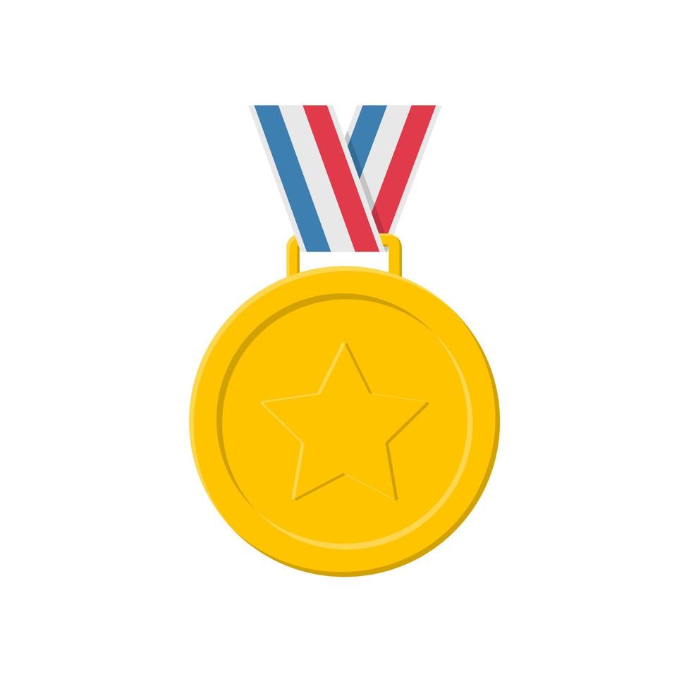 gouden medaille met een ster vlakke stijl. vector