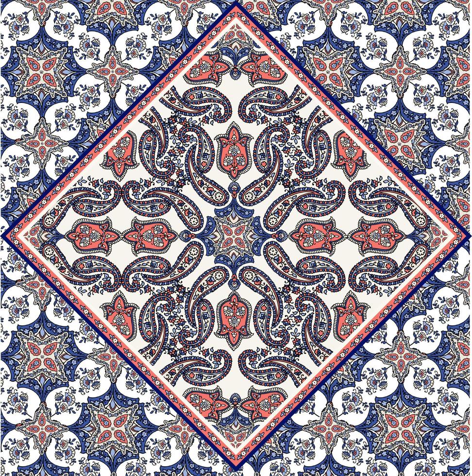 bandanapatroon met paisley-elementen. zakdoek vierkant ontwerp, perfect voor stof, decoratie of papier vector