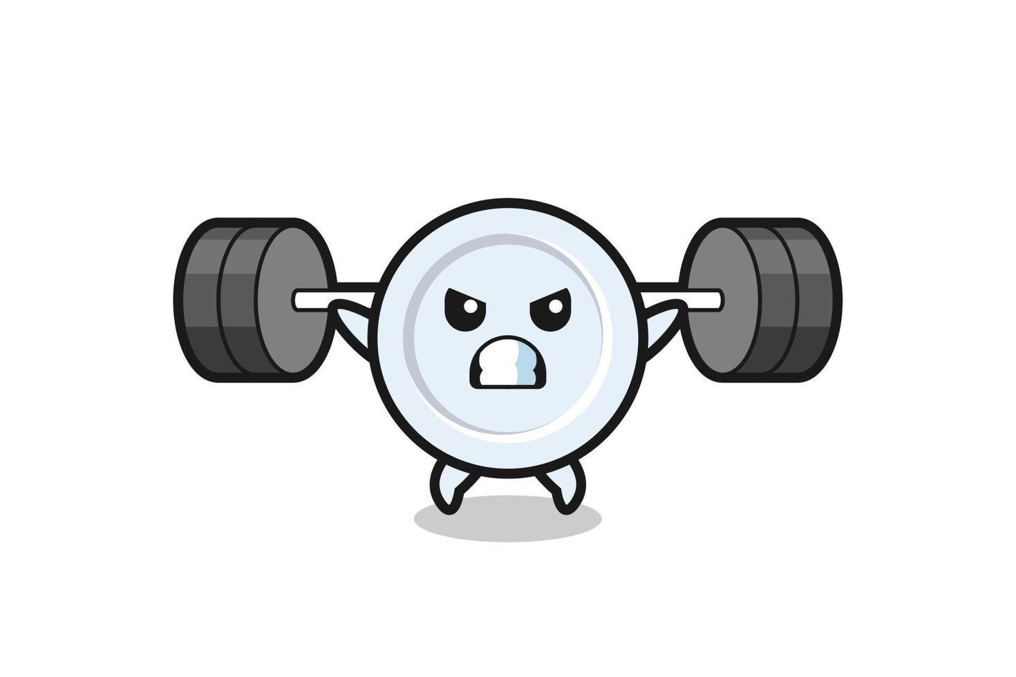 bord mascotte cartoon met een barbell vector