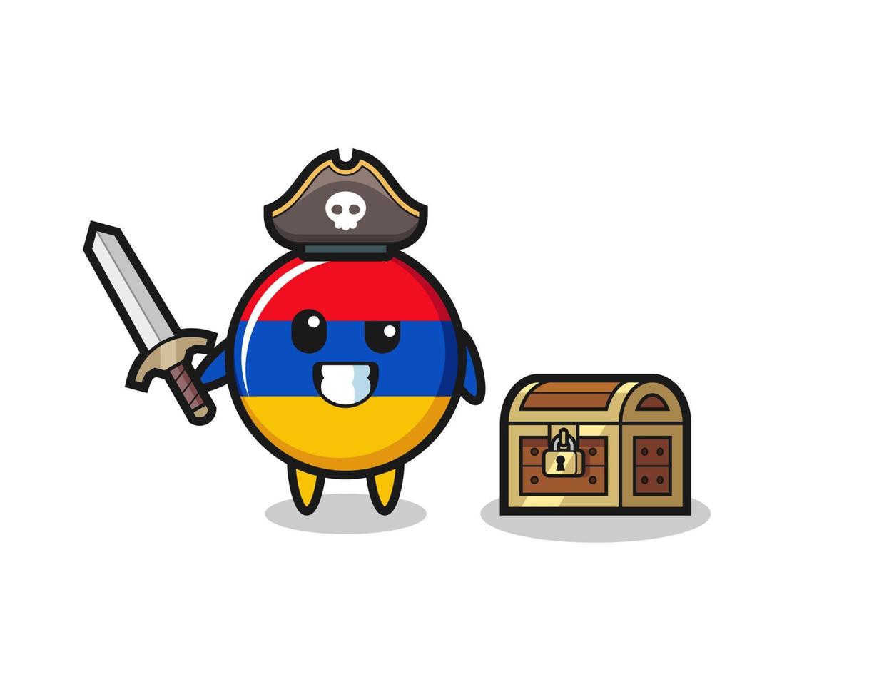 het piratenkarakter van de vlag van Armenië met zwaard naast een schatkist vector