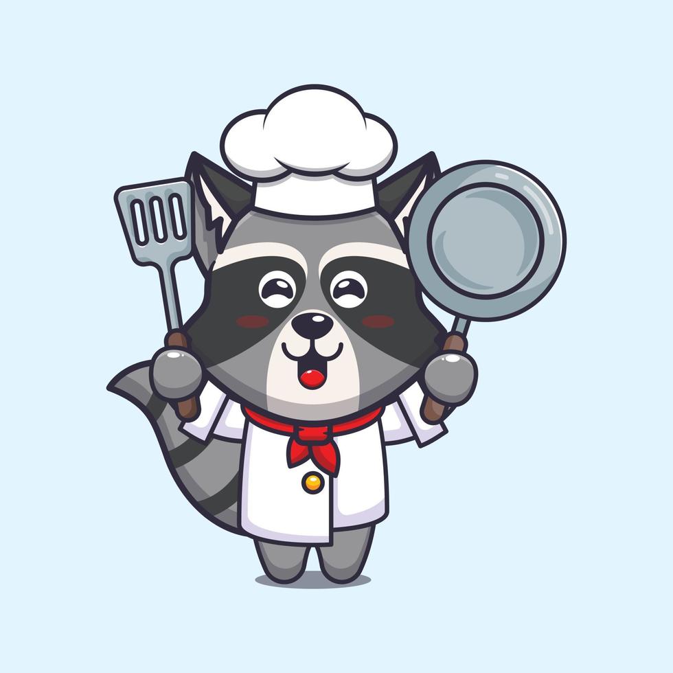 schattig wasbeer chef-kok mascotte stripfiguur vector