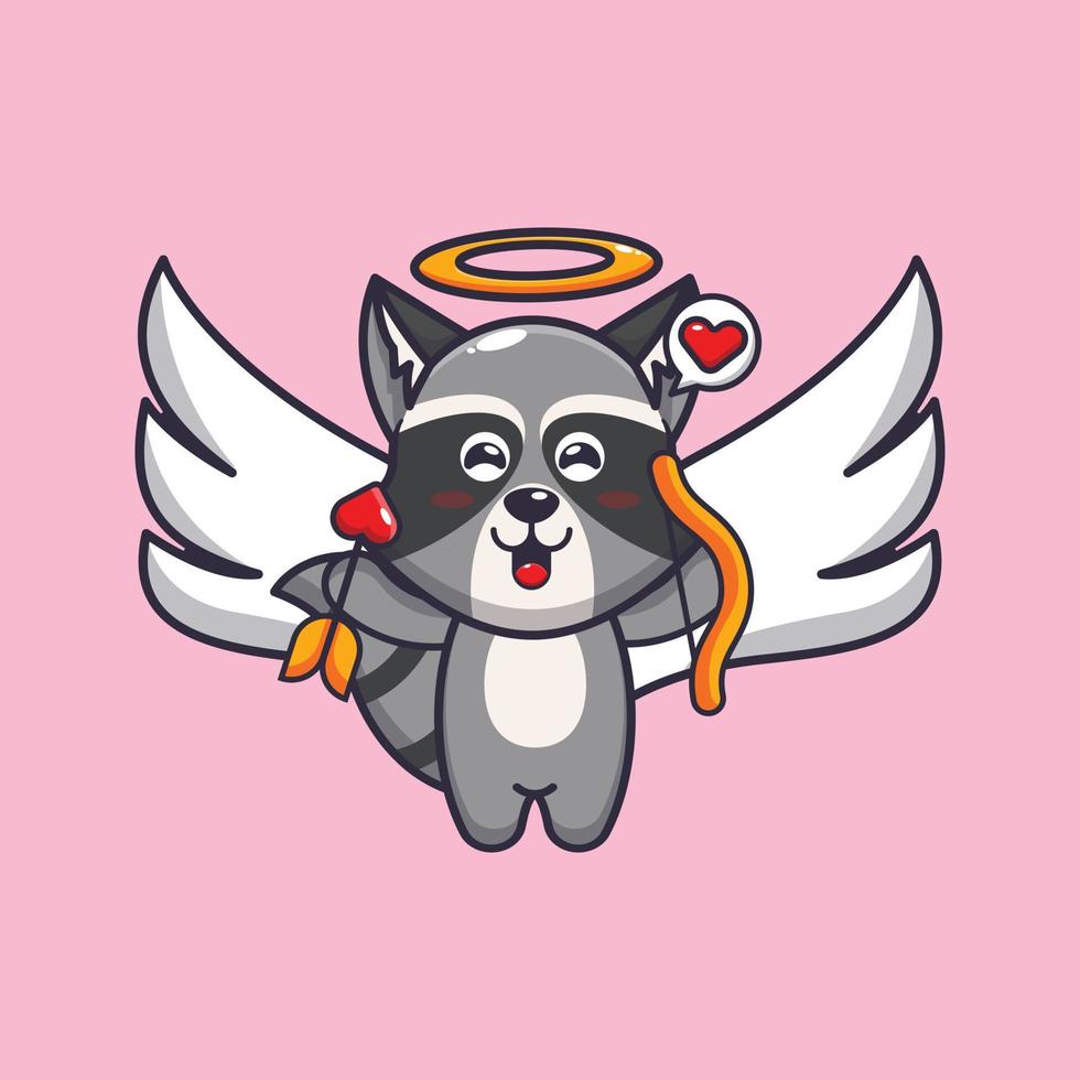 schattig wasbeer cupid stripfiguur met liefdespijl vector