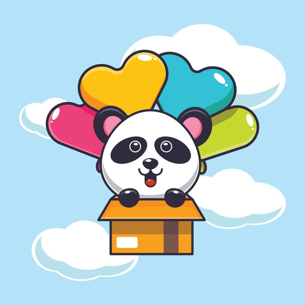 schattige panda mascotte stripfiguur vlieg met ballon vector