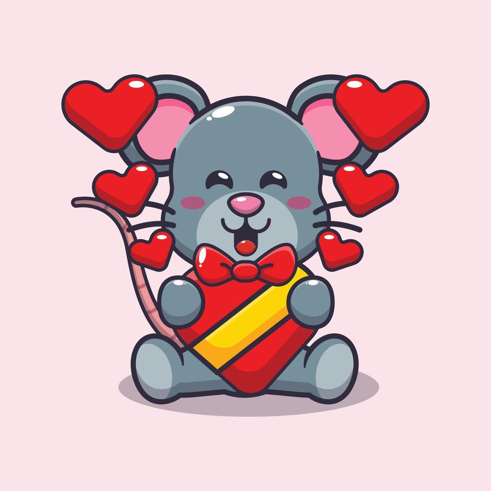schattig gelukkig muis stripfiguur in Valentijnsdag vector