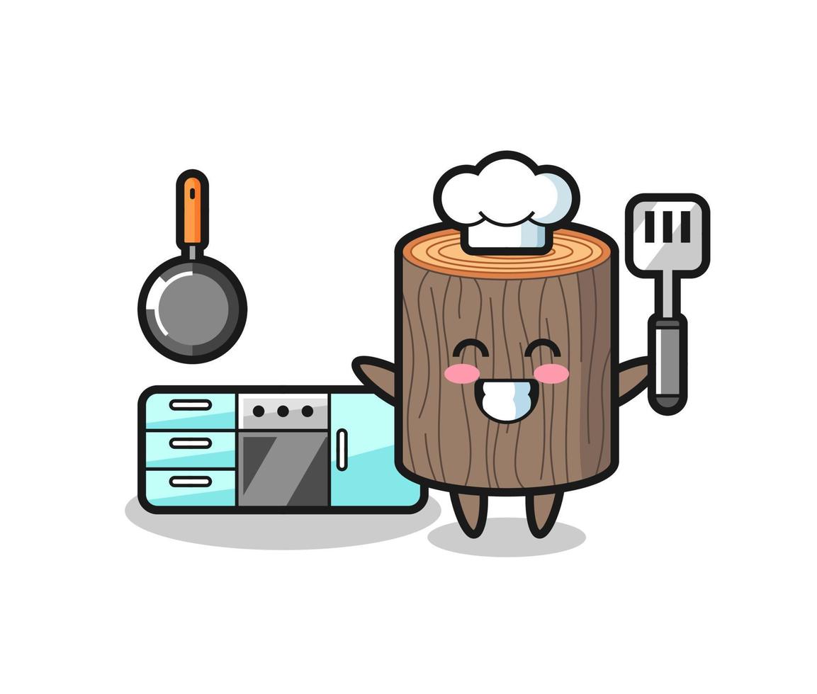 boomstronk karakter illustratie als een chef-kok aan het koken is vector