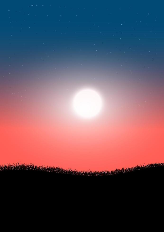afbeeldingen tekening silhouet super maan 's nachts met gras op de grond voor behang achtergrond vectorillustratie vector