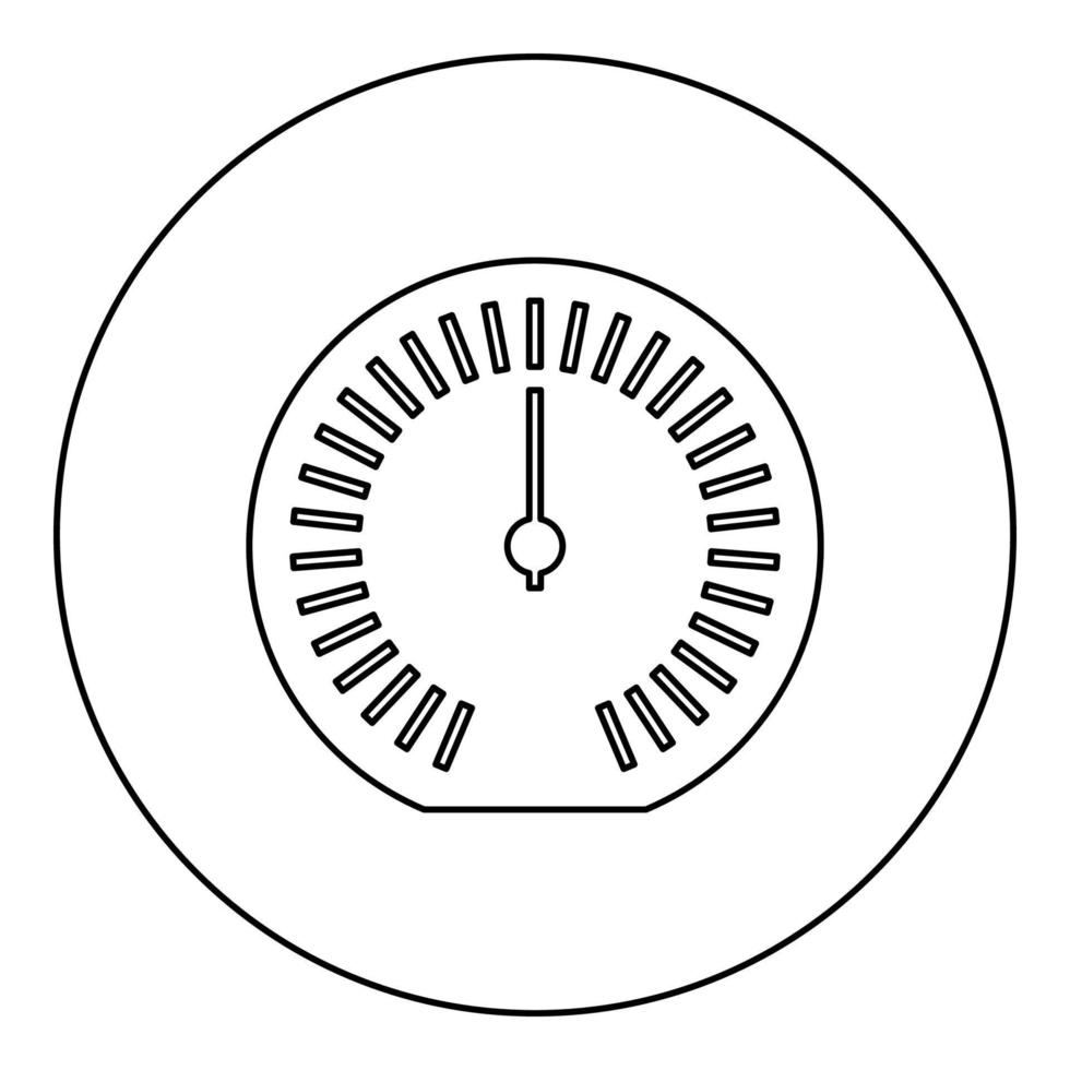 snelheidsmeter kilometerteller snelheidsteller meter pictogram in cirkel ronde zwarte kleur vector illustratie afbeelding overzicht contour lijn dunne stijl