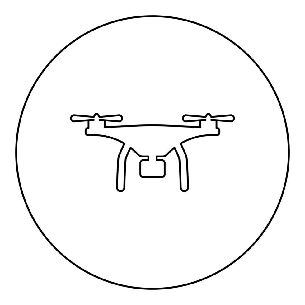 drone met camerapictogram in cirkel ronde zwarte kleur vector illustratie afbeelding overzicht contour lijn dunne stijl