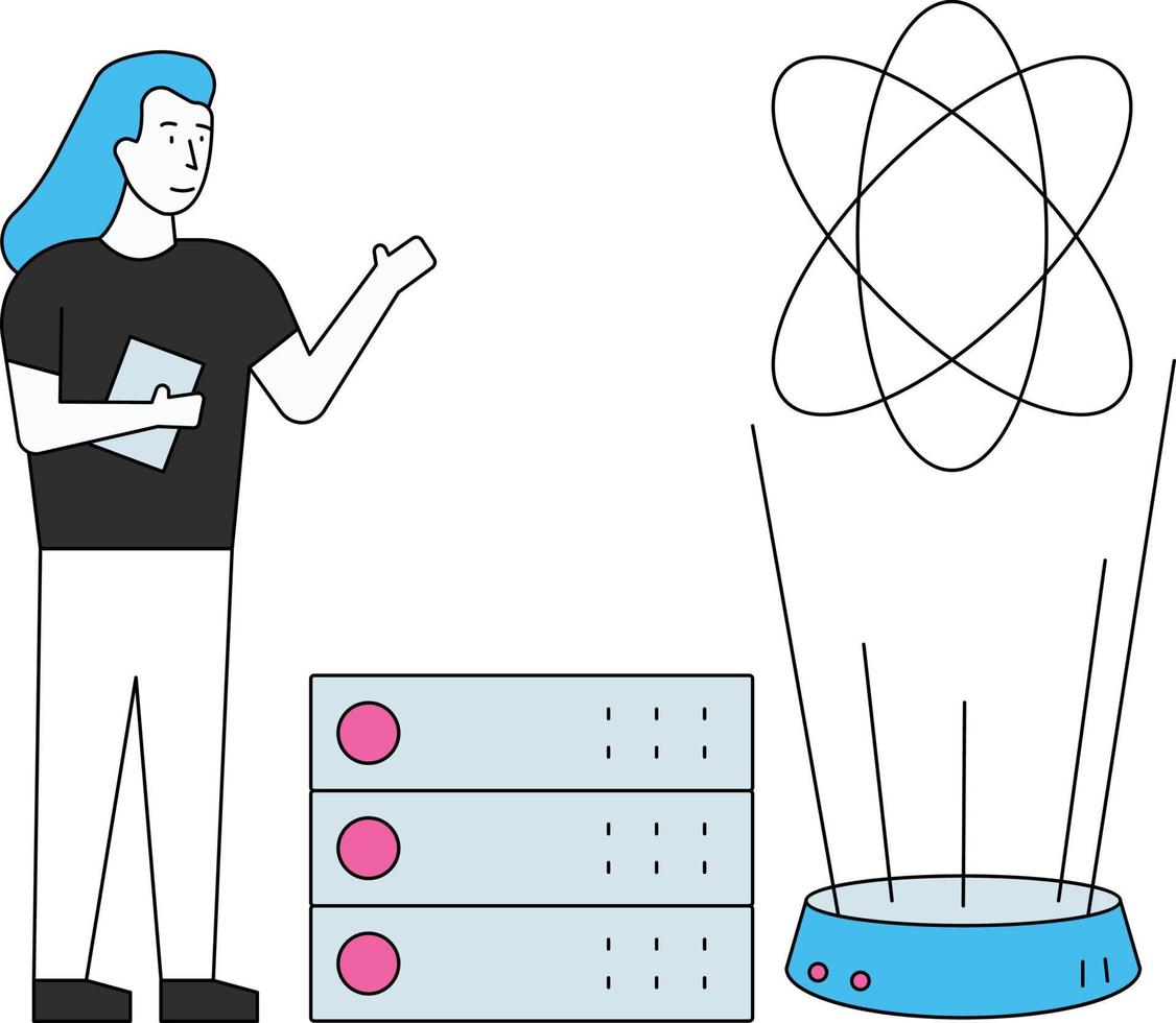 het meisje werkt aan data science en server. vector