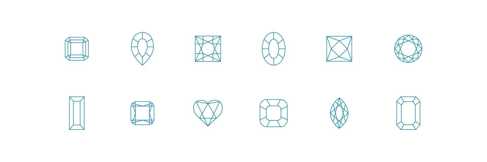 diamant kristal vormen. sieraden lijn pictogramserie. vector illustratie