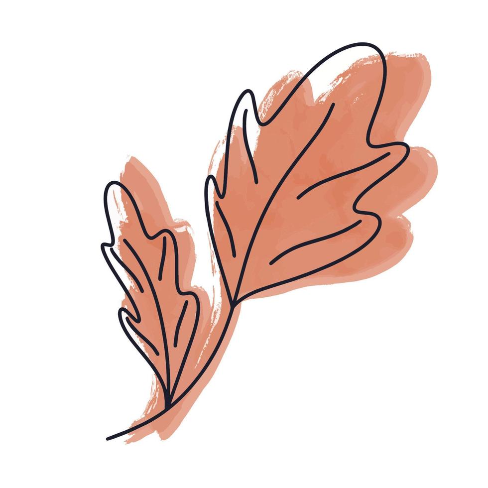 oranje herfstblad van een boom, aquarel en doodle vector