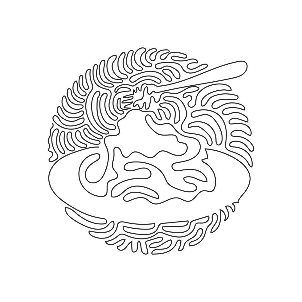 enkele doorlopende lijntekening spaghetti bolognese met vork op plaat. klassiek italiaans pastagerecht voor de lunch. swirl curl cirkel achtergrondstijl. een lijn tekenen grafisch ontwerp vectorillustratie vector