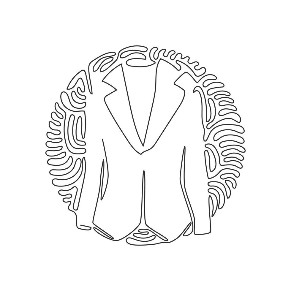 doorlopende blazer of jas voor dames met één lijntekening. basic kleding in zakelijke stijl. jurk-jas. zakelijke kleding. swirl curl cirkel achtergrondstijl. enkele lijn ontwerp vector grafische afbeelding