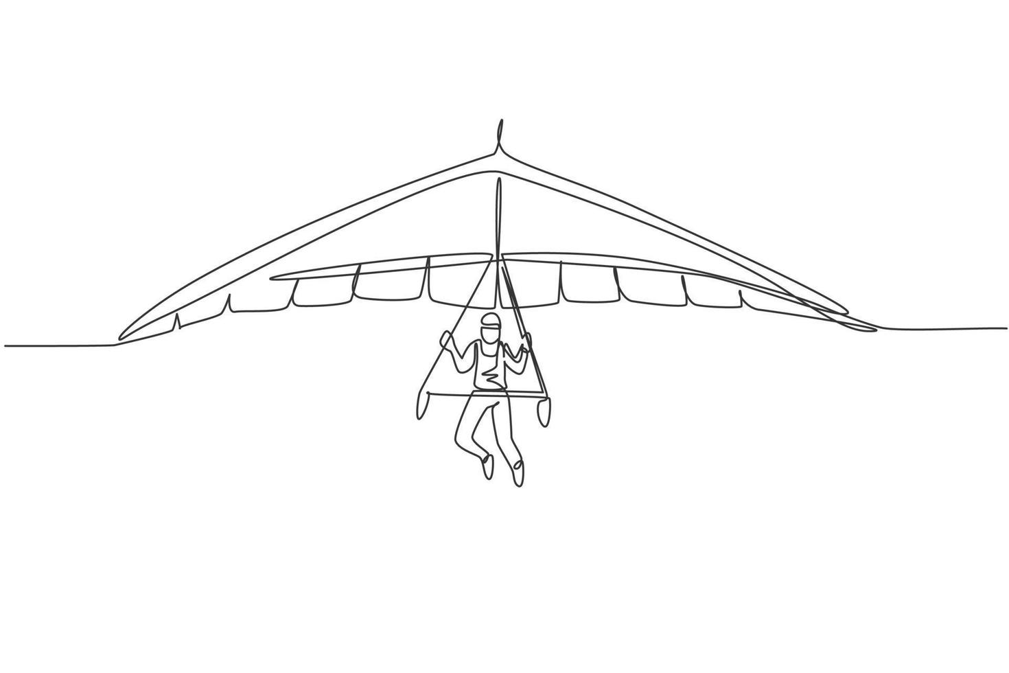 enkele ononderbroken lijntekening van jonge toeristische man vliegen met deltavliegen parachute aan de hemel. extreme vakantie vakantie sport concept. trendy één lijn tekenen ontwerp grafische vectorillustratie vector