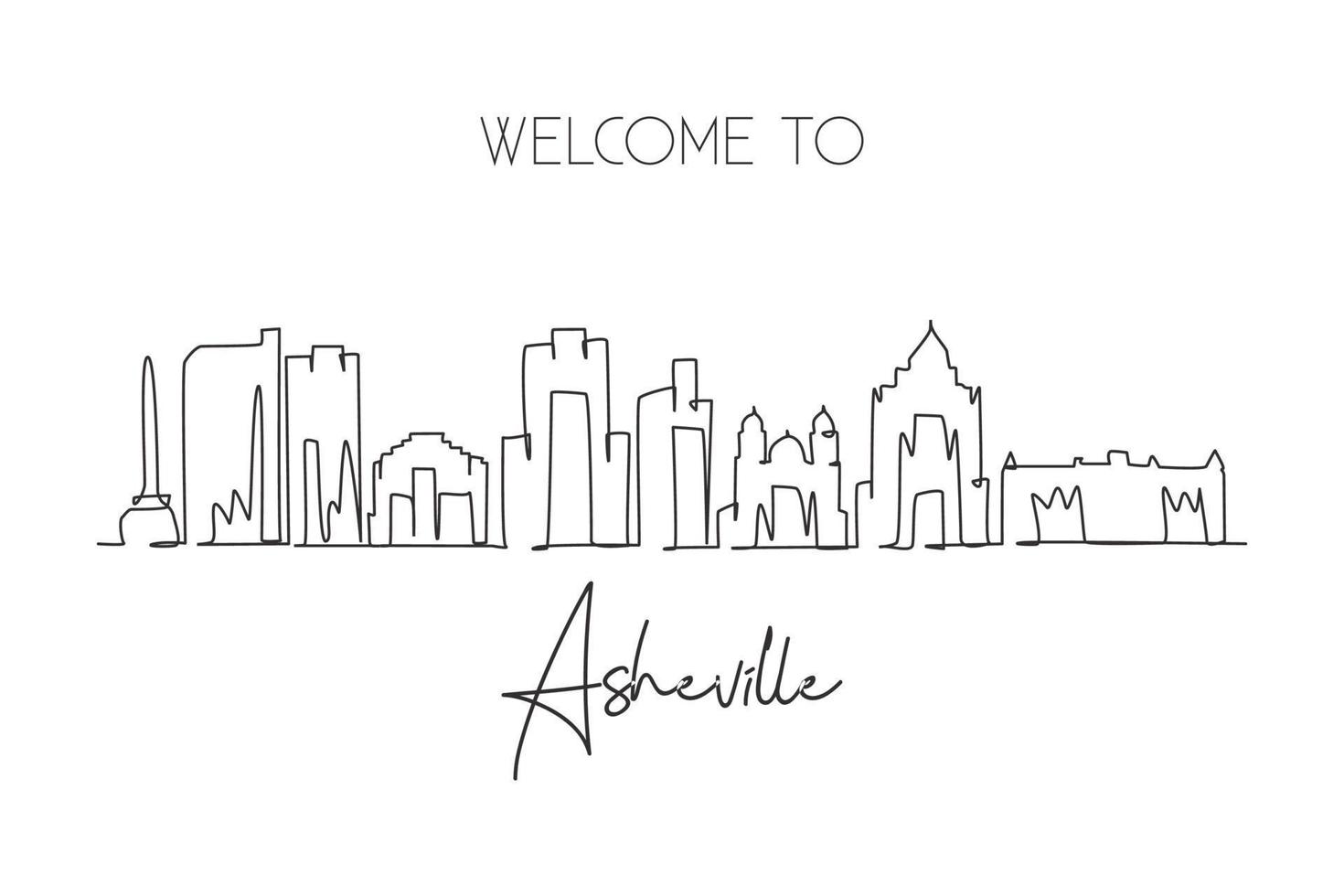 enkele doorlopende lijntekening asheville skyline van de stad, noord-carolina. beroemde stad schraper landschap. wereld reizen huis muur decor art poster print concept. moderne één lijn trekken vectorillustratie vector