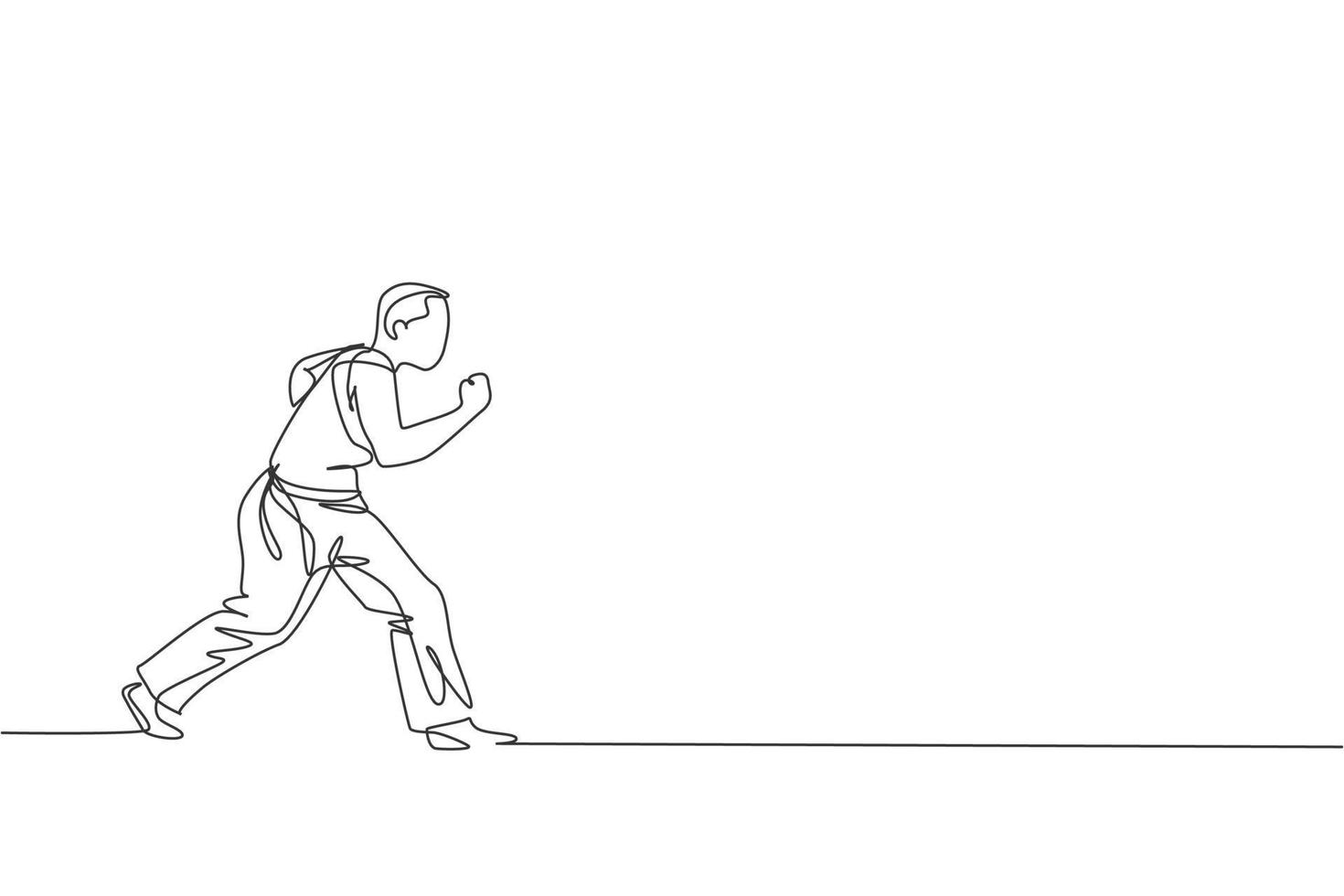 een doorlopende lijntekening van een jonge sportieve Braziliaanse vechter die capoeira op het strand traint. gezond traditioneel vechtsportconcept. dynamische enkele lijn tekenen ontwerp vectorillustratie vector