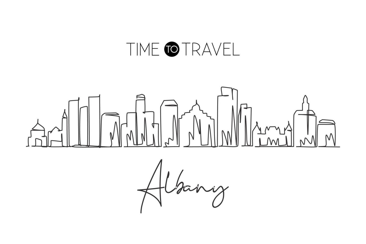 continu één lijntekening de skyline van de stad van albany, illinois. mooi oriëntatiepunt. wereld landschap toerisme reizen muur decor poster print kunst. stijlvolle enkele lijn tekenen ontwerp vectorillustratie vector