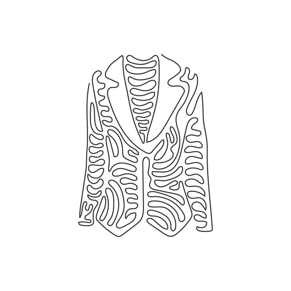 enkele een lijntekening dames blazer of jas. basic kleding in zakelijke stijl. jurk-jas. zakelijke kleding. vrouw dragen. swirl krul stijl. doorlopende lijn tekenen ontwerp grafische vectorillustratie vector