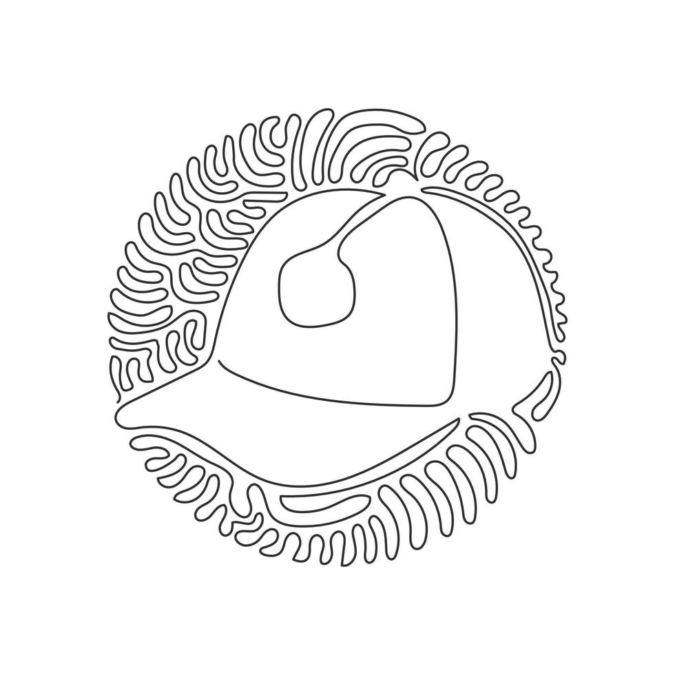 continu één lijntekening witte baseballcap als sportsymbool. unisex outdoor sport honkbal, golf, tennis, uniform pet hoed. swirl curl cirkel achtergrondstijl. enkele lijn tekenen ontwerp vector