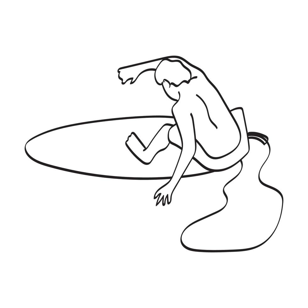 lijn kunst mannelijke professionele surfer rijden golven illustratie vector hand getekend geïsoleerd op een witte achtergrond