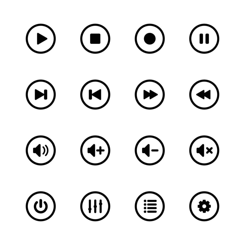 mediaspeler en muziekpictogrammen met witte achtergrond vector