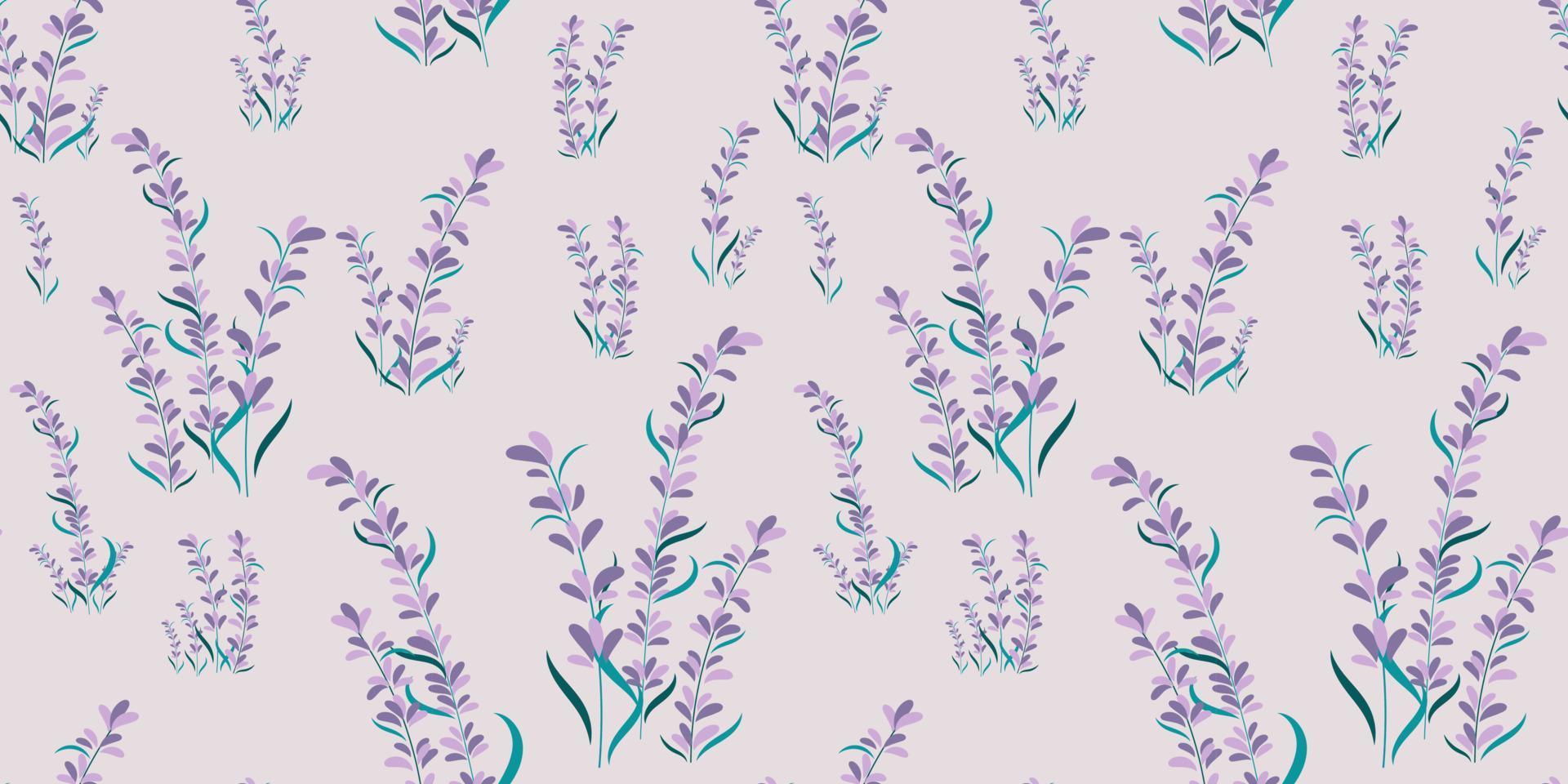 naadloze bloemen lavendel patroon achtergrond, vector lavendel en blad, hand getrokken decoratief element, naadloze achtergronden en wallpapers voor stof, verpakking, decoratieve print, textiel