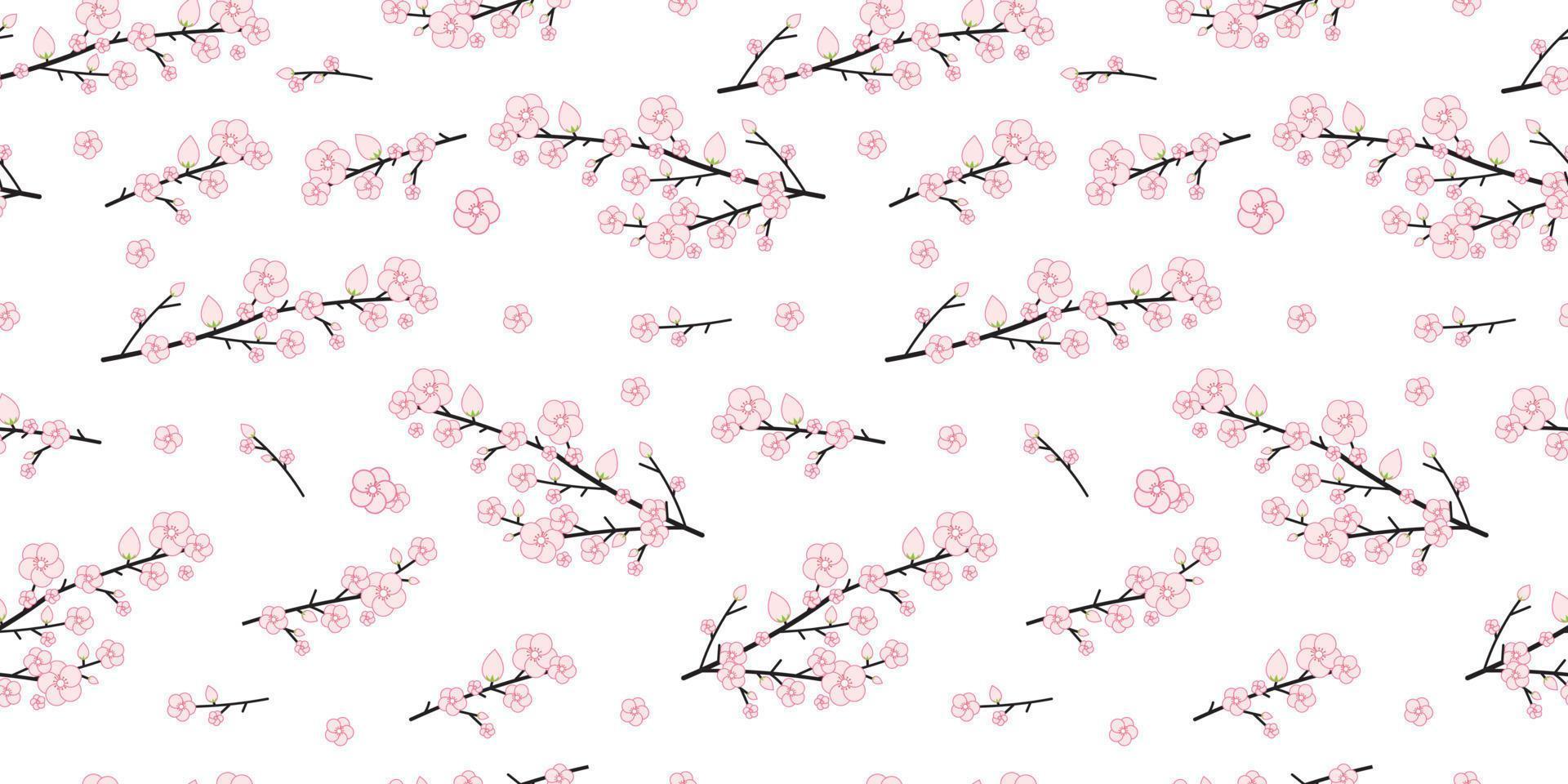 naadloze Japanse kersenbloesems en takken patroon achtergrond, sakura bloem vectorillustratie, naadloze achtergronden en wallpapers voor stof, verpakking, decoratieve print, textiel vector