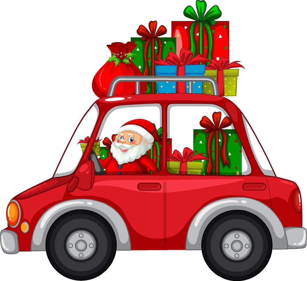 kerstman rijdt in auto om kerstcadeaus te bezorgen vector