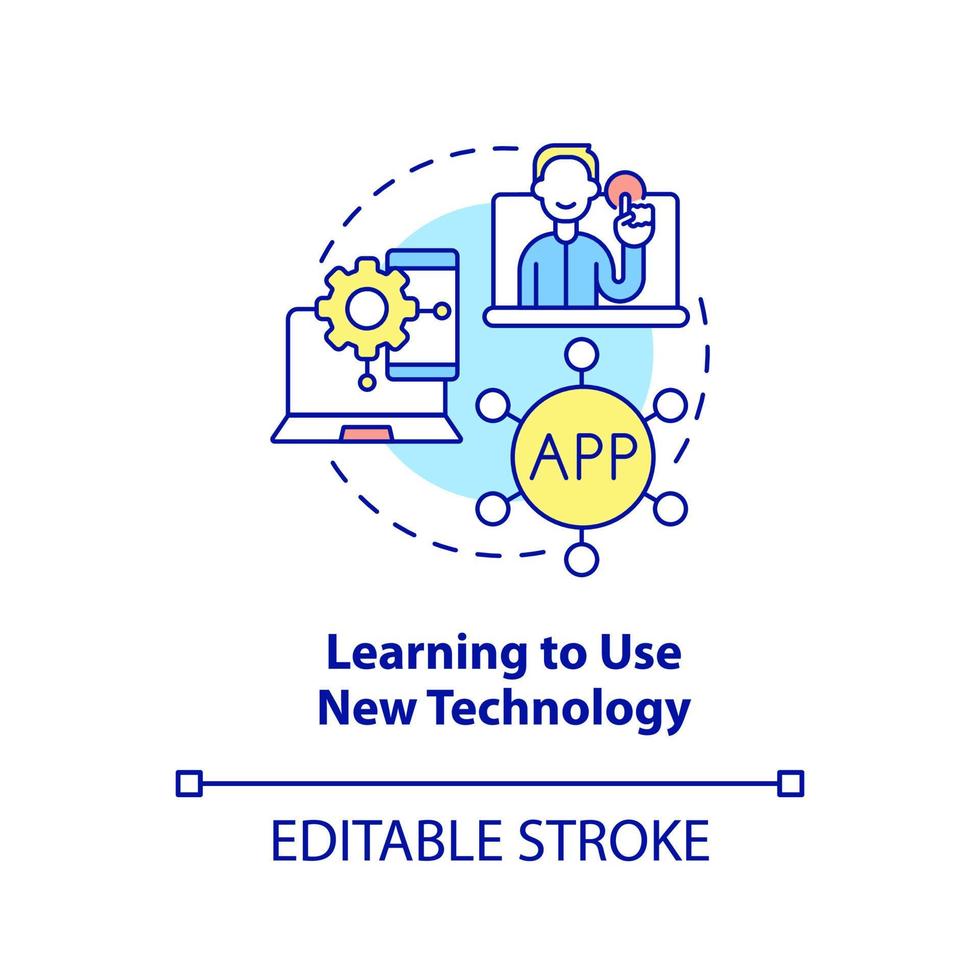 leren om nieuwe technologie concept icoon te gebruiken. levenslang leren voorbeelden abstracte idee dunne lijn illustratie. geïsoleerde overzichtstekening. bewerkbare streek. vector