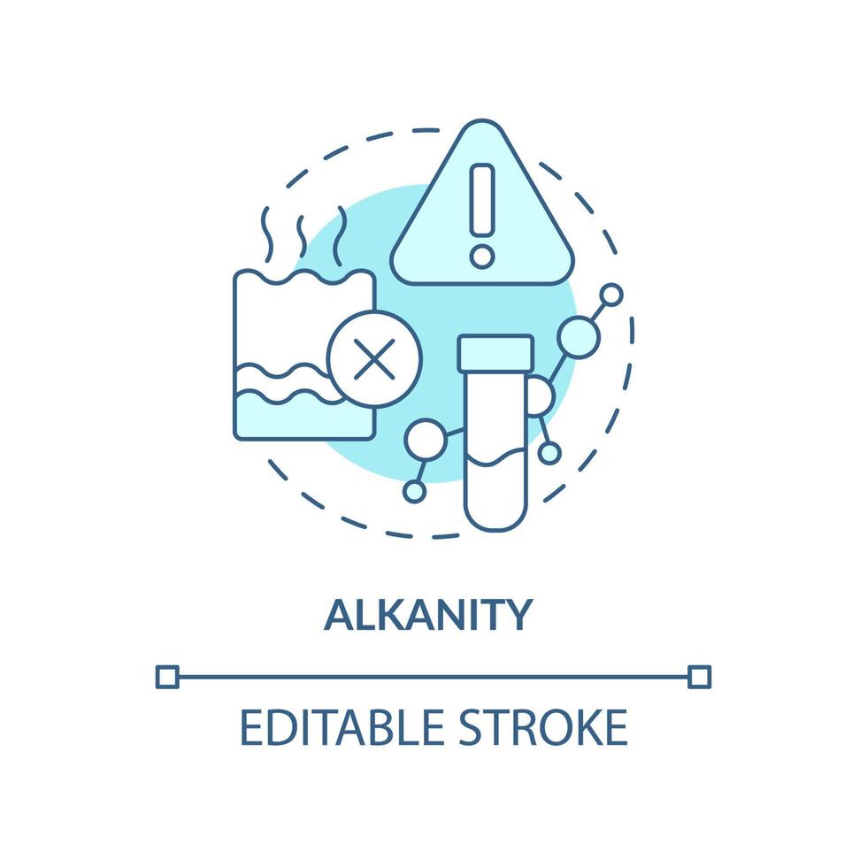 alkaliteit turkoois concept icoon. waterkwaliteit indicator abstracte idee dunne lijn illustratie. test procedure. geïsoleerde overzichtstekening. bewerkbare streek. vector