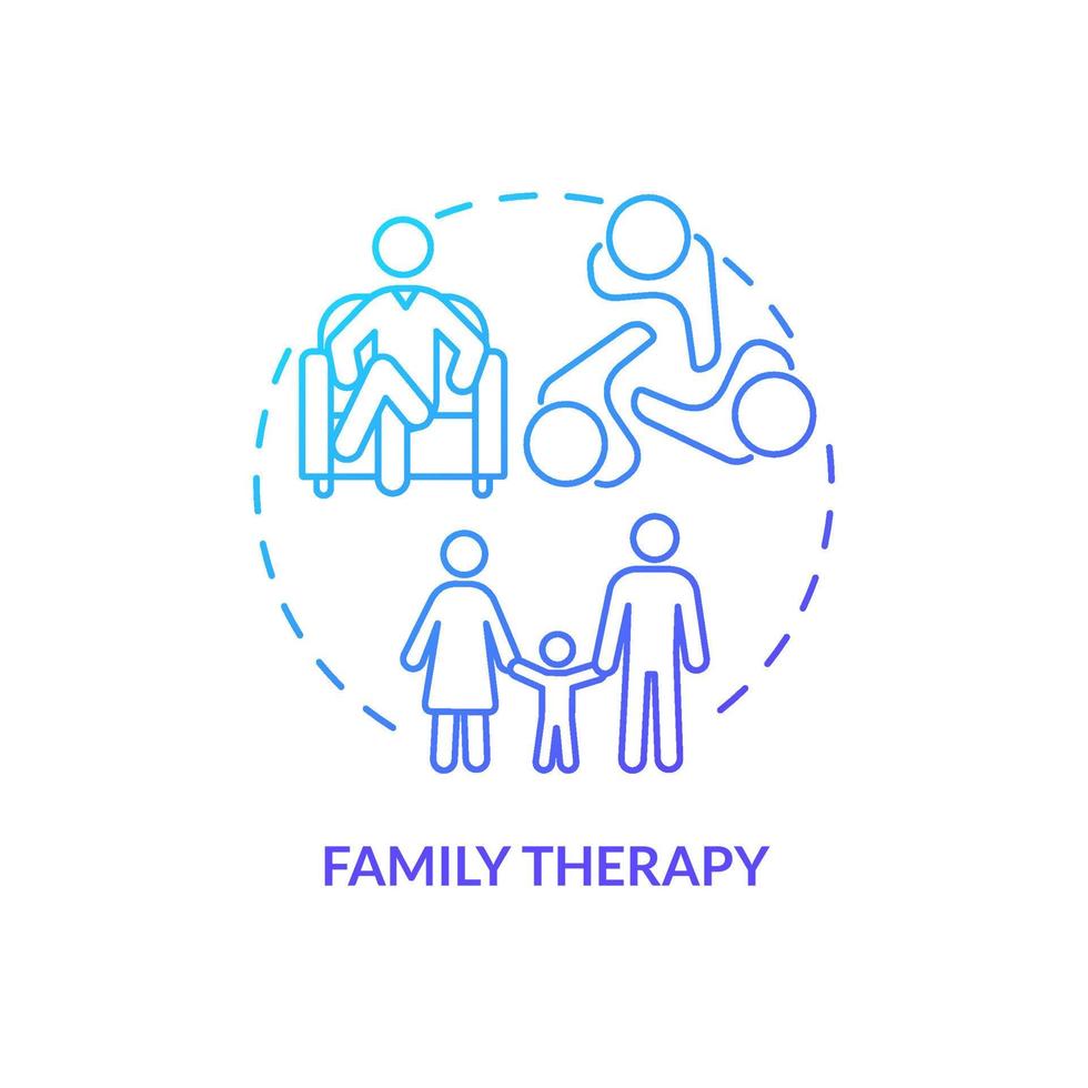 gezinstherapie blauwe kleurovergang concept icoon. groepstherapie gezinsleden. gedragsstoornis behandeling abstracte idee dunne lijn illustratie. geïsoleerde overzichtstekening. vector