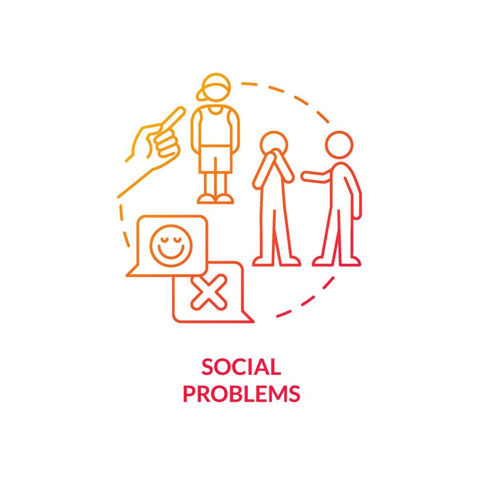 sociale problemen rode kleurovergang concept icoon. gelijke afwijzing. adolescentie problemen. risicofactoren abstracte idee dunne lijn illustratie. geïsoleerde overzichtstekening. vector