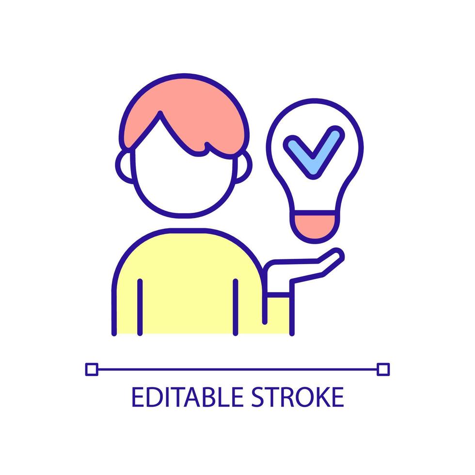 besluitvormingsvaardigheden opbouwen tijdens de kindertijd RGB-kleurenpictogram. cognitieve ontwikkeling. nieuwe uitvindingsideeën. geïsoleerde vectorillustratie. eenvoudige gevulde lijntekening. bewerkbare streek. vector