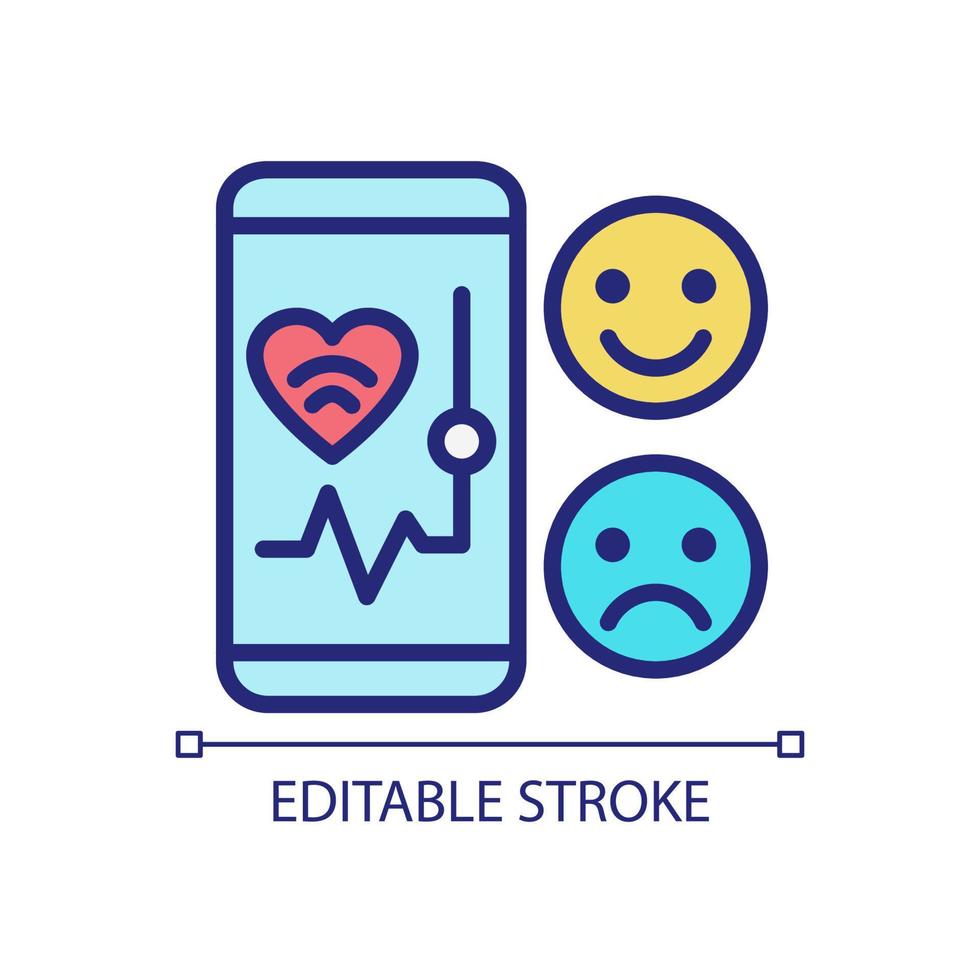 sfeermonitoring pixel perfect rgb-kleurpictogram. mobiele app voor het volgen van de gezondheid. internet van dingen. geïsoleerde vectorillustratie. eenvoudige gevulde lijntekening. bewerkbare streek. arial lettertype gebruikt vector