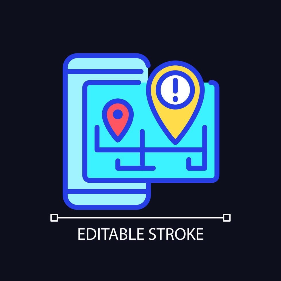 verkeersregelgeving pixel perfect rgb-kleurenpictogram voor donker thema. navigatie-informatie op mobiele app. eenvoudige gevulde lijntekening op de achtergrond van de nachtmodus. bewerkbare streek. vector