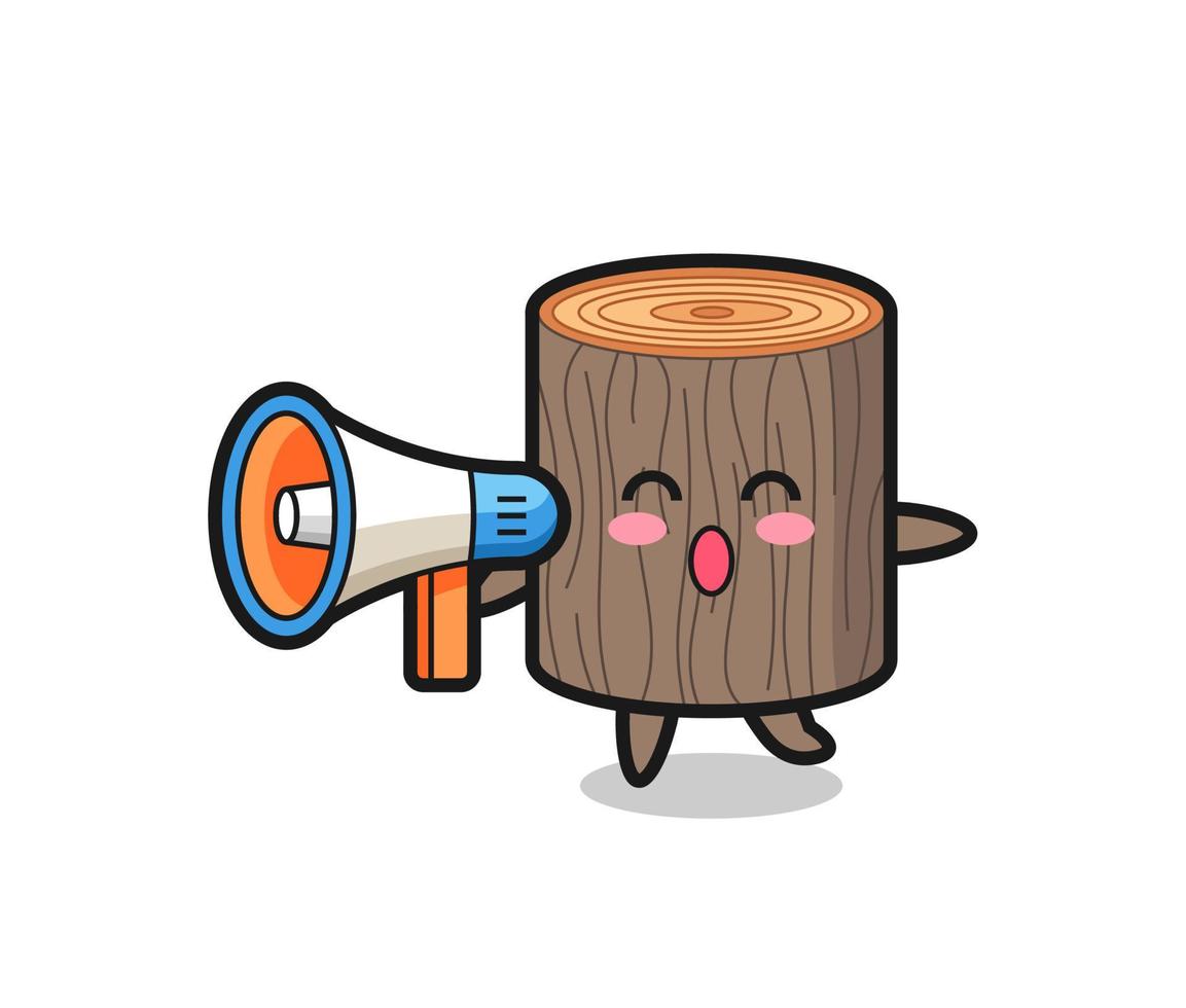 boomstronk karakter illustratie met een megafoon vector