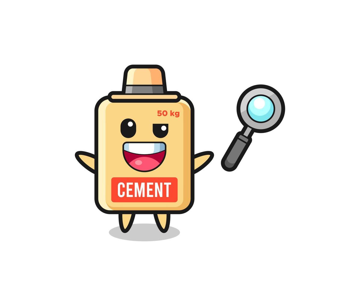 illustratie van de mascotte van de cementzak als detective die een zaak weet op te lossen vector