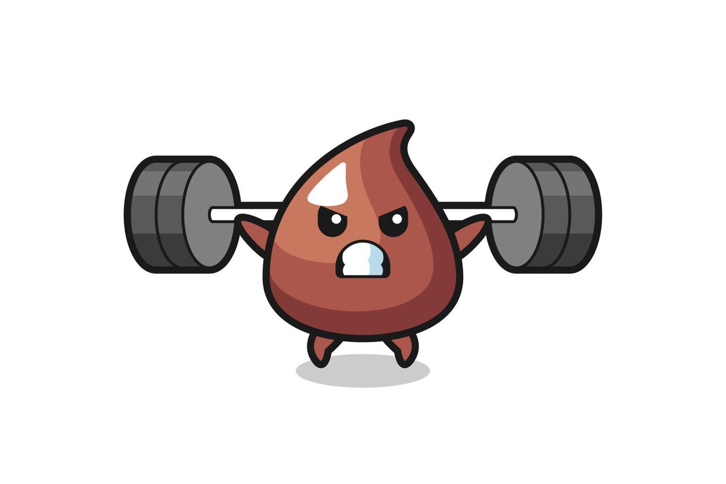 choco chip mascotte cartoon met een barbell vector