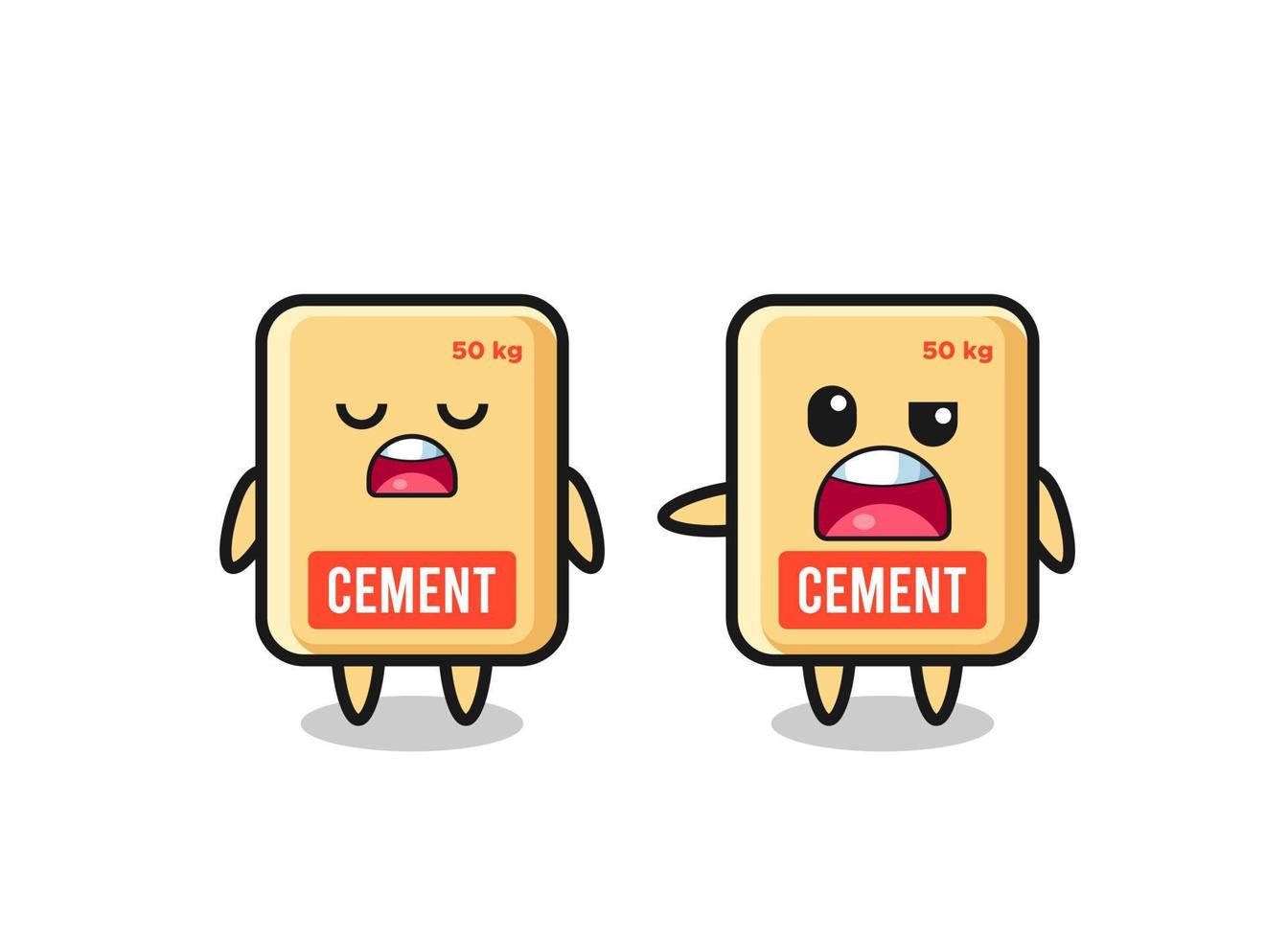 illustratie van de ruzie tussen twee schattige karakters van cementzakken vector