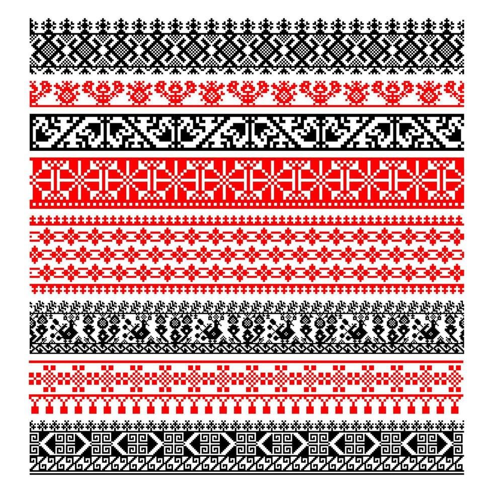 set van gepixeld patroon vyshyvanka traditioneel Oekraïens naadloos patroon Slavisch ornament vector